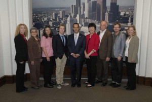 Photo Credit: Betsy Annas Pictured L to R: Denise Duffield, Jeanne Londe, Dorri Raskin, Davis Gortner, Councilmember Mitch Englander, Bonnie Klea, Lewis MacAdams, William Preston Bowling, Cindi Gortner